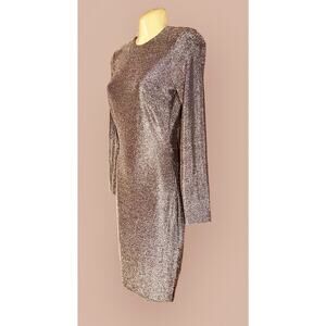 Privy Brown Bodycon Dress w/ Gold Sparkles Size Medium Plunging Draped Back NWT